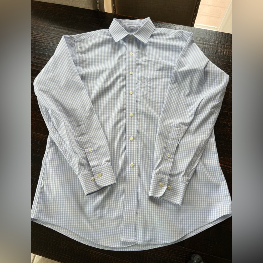 Brooks Brothers Mens 346 Button Down Shirt 16 4/5 Blue Checkered Non Iron Cotton